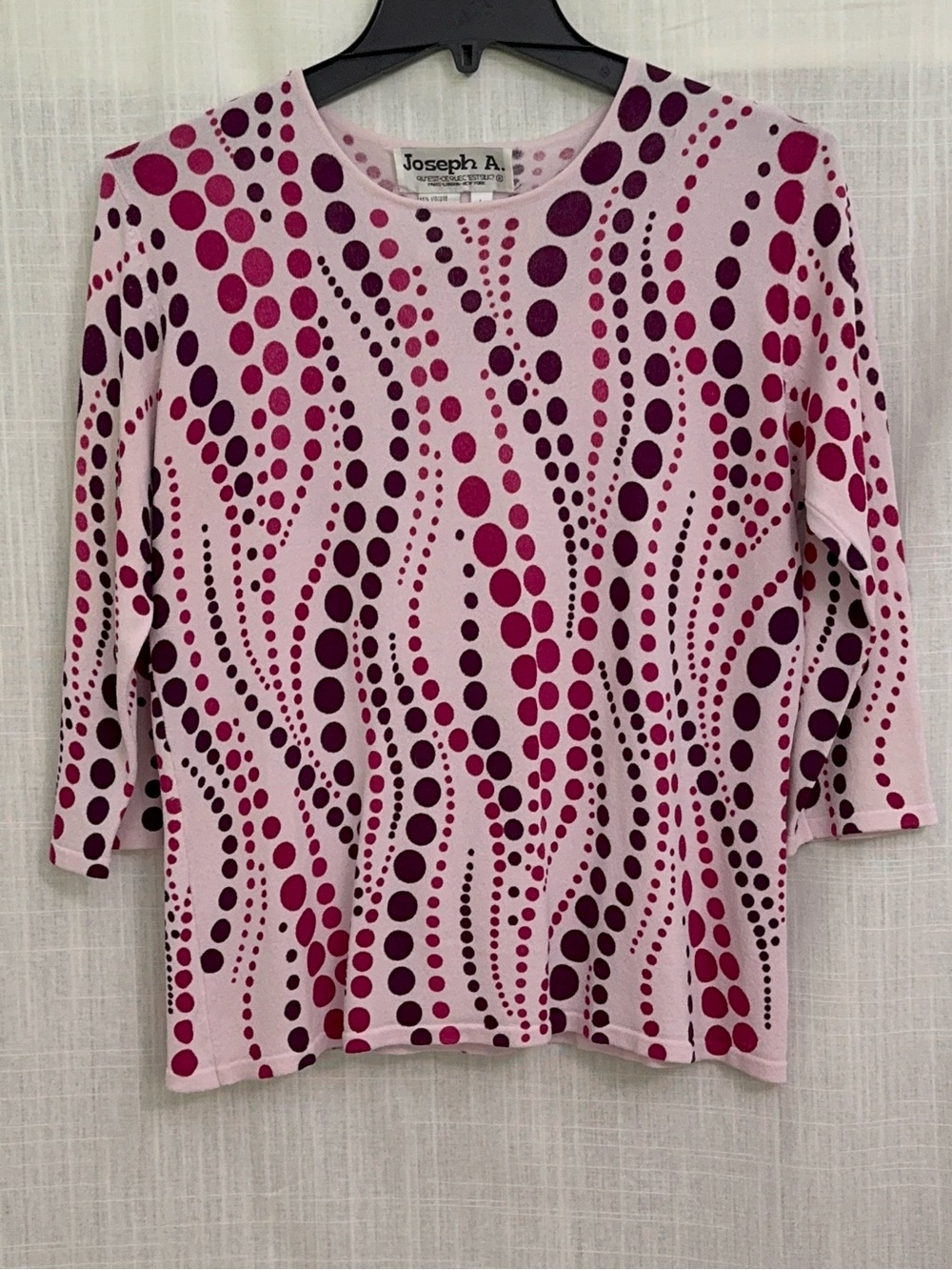 Joseph A Pink Abstract Polka Dot Knit Top Crew Neck 3/4 Sleeve Blouse Size L